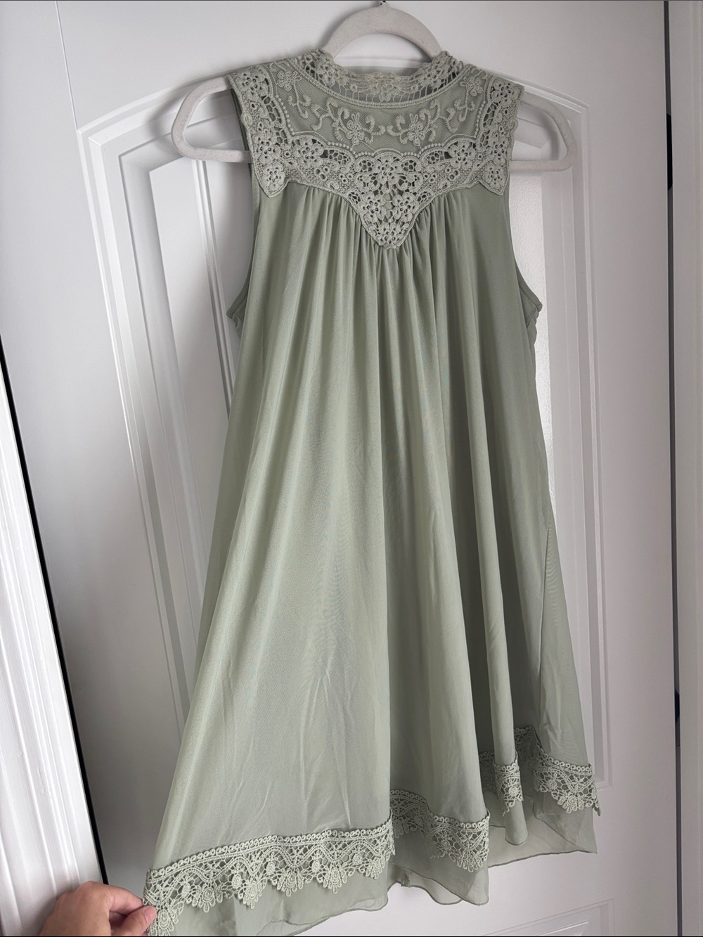 Altar'd State Sage Green Lace Yoke Sleeveless Dress